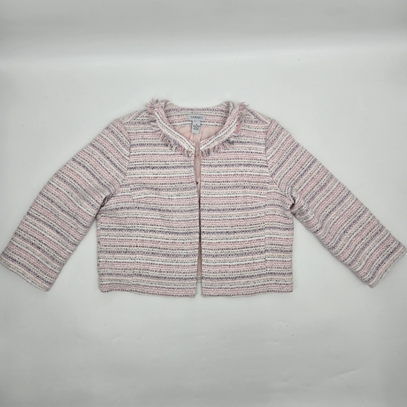 Carmen Marc Valvo Pink Stripped Tweed Blazer Size:12 - Picture 1 of 6